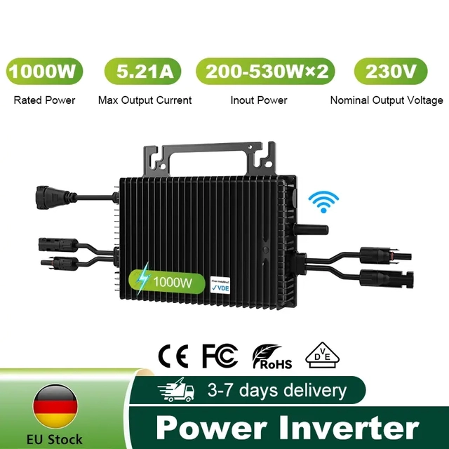 1000W Balcony Solar Microinverter Plug and Play Smart Grid Tie Inverter NBQ1000 with 5 Meter Cable