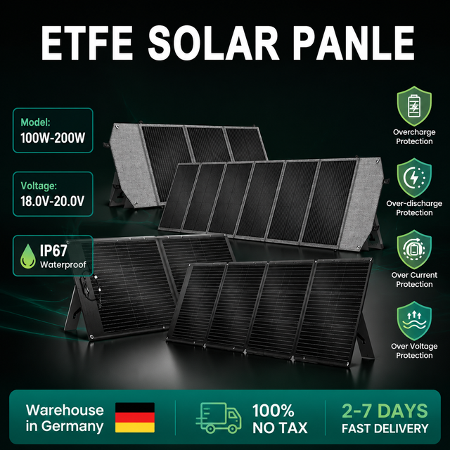 Portable Foldable Solar Panel 100W/200W/400W – IP67 Waterproof Monocrystalline Solar Charger for Power Station Camping RV & Off-Grid