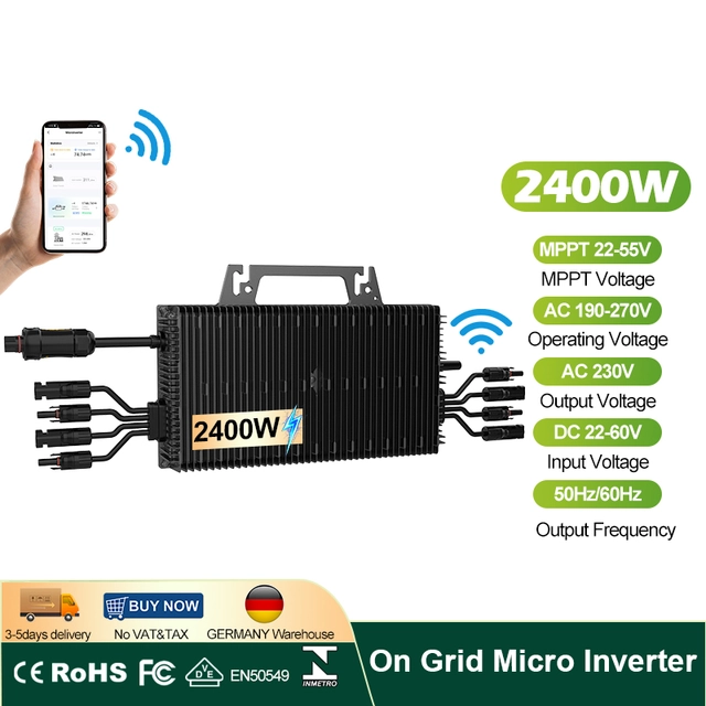 VAT Included 2400W 4 in 1 Balcony Solar Micro Inverter On Grid Plug and Play Grid Tie IP67 WiFi Standard PV Connector Duty Free