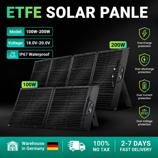 100W 200W Foldable Solar Panel High Efficiency ETFE Monocrystalline Power Station Standard PV Connector Duty Free