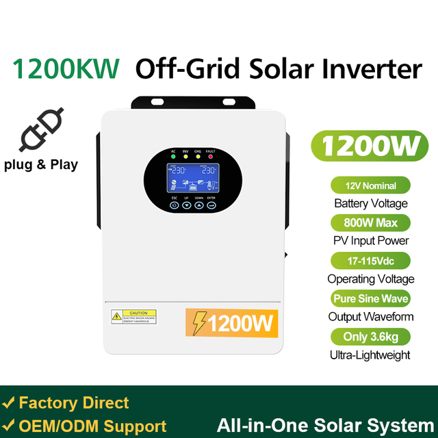 SUKFLOW SUK 1200-12 Pure Sine Wave Off-Grid Solar Inverter - 1.2KW 12V DC to 230V AC 100A MPPT Charge Controller